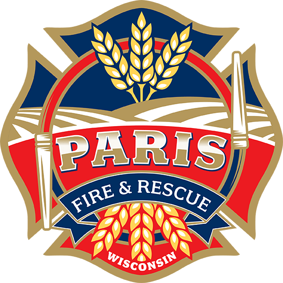 Paris Fire & Rescue logo showing a shield with a field and wheat encircled with a firehose